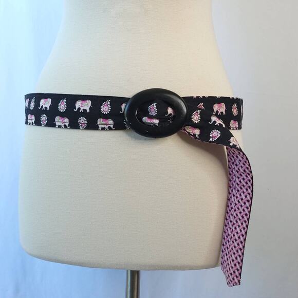 Vera Bradley Navy Blue Pink Elephant Pattern Fabric Belt 42" Long Paisley - Picture 1 of 7